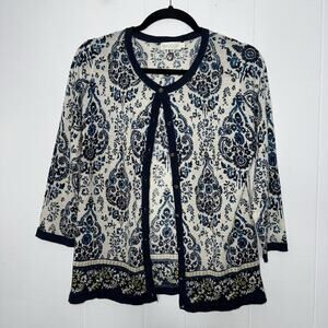 Spartina 449 Women’s Floral Wool Cardigan Sweater Blue Size Large